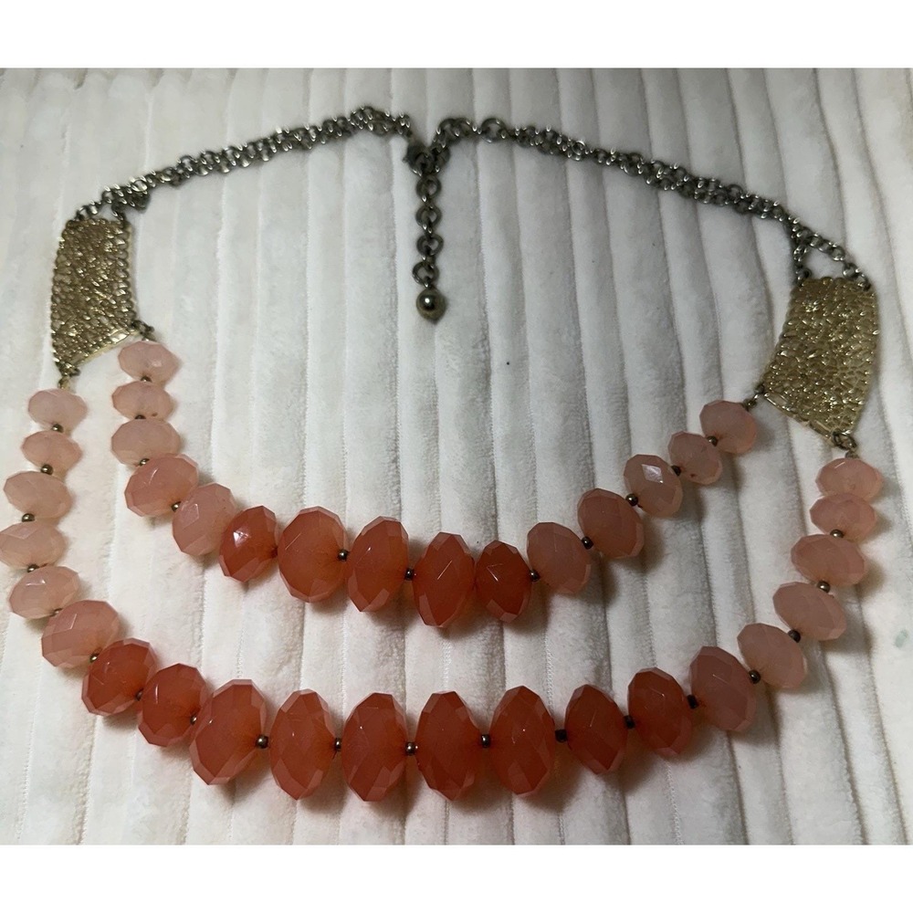 Vintage Ombre Peach Double Strand Lucite Necklace 24" Costume Fashion Jewelry